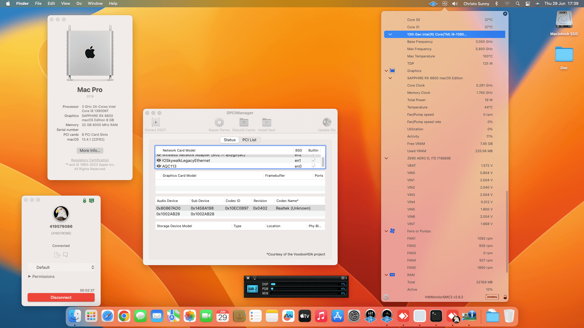 Success Hackintosh macOS Ventura 13.4.1 Build 22F82 in Gigabyte Z690 Aero D + Intel Core i9 13900KF + Sapphire RX 6600